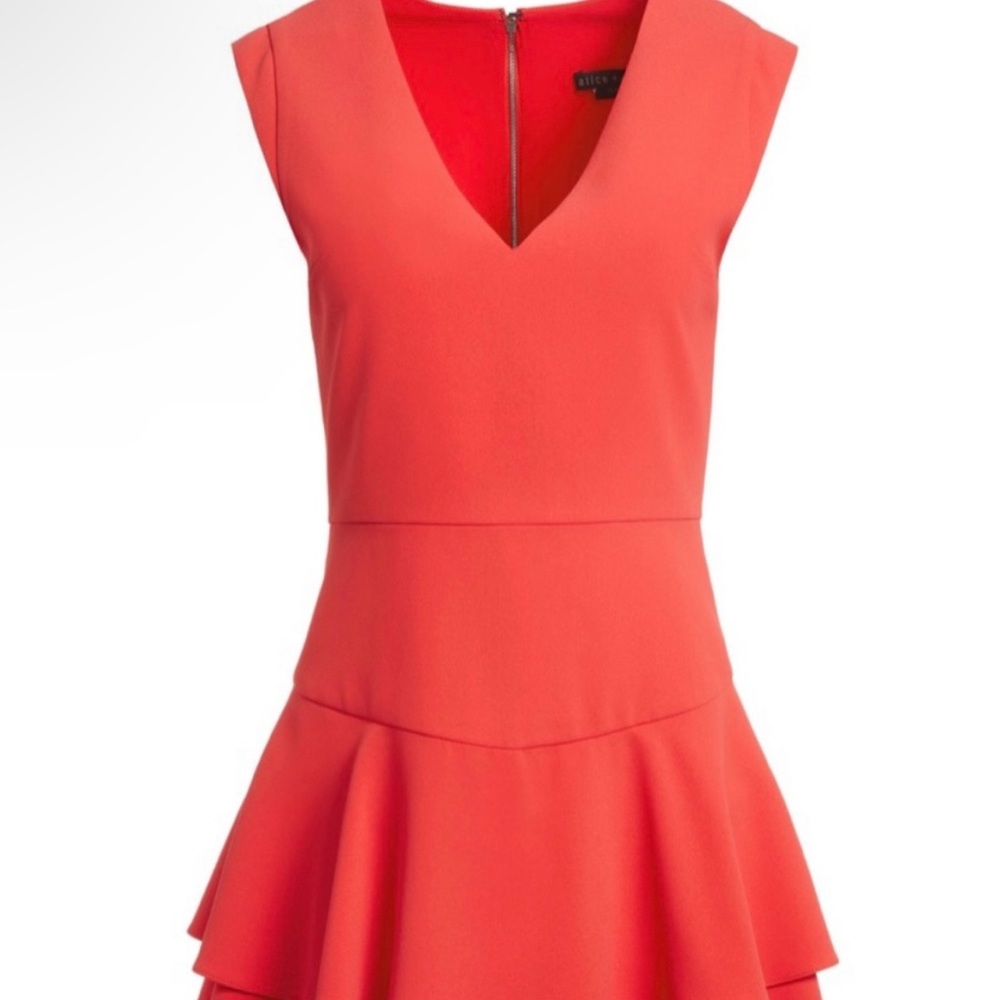 Alice and Olivia coral v neck dress looks new worn only a few times.